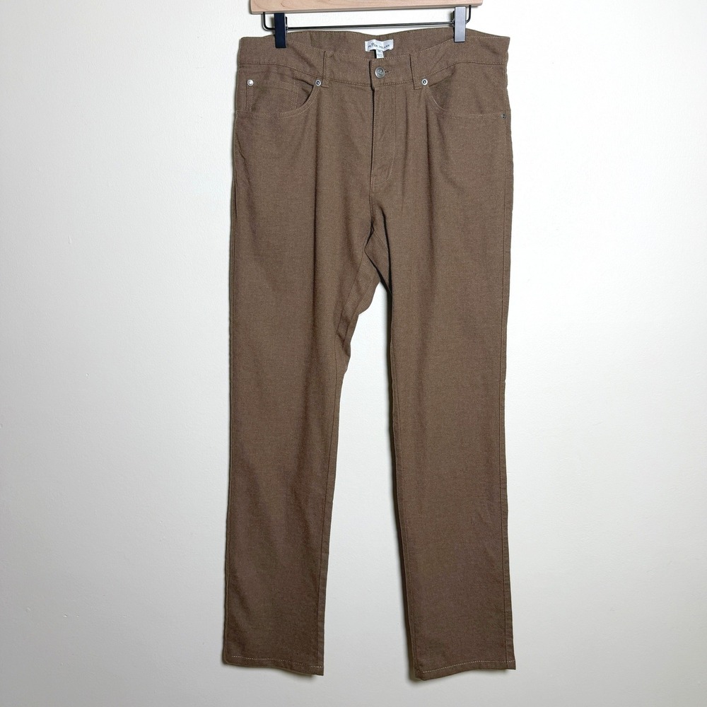 Peter Millar Mens Cotton Pants 32 Brown Straight Leg Stretch 5-Pocket Preppy